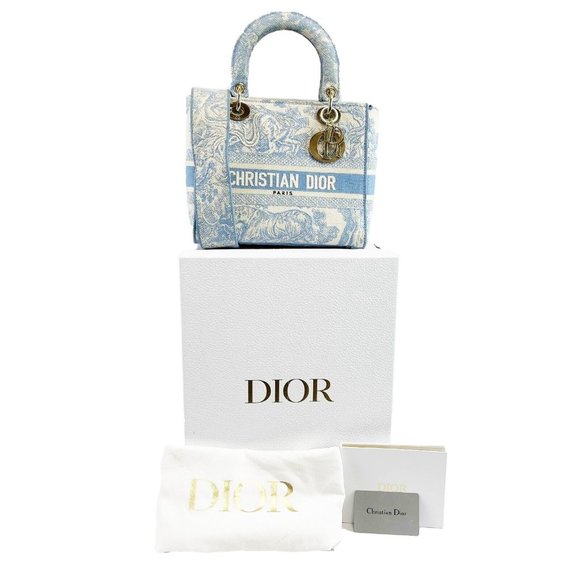 Christian Dior Toile de Jouy Lady D-Lite Bag Embroidered Canvas Cornflower Blue - Picture 4 of 15